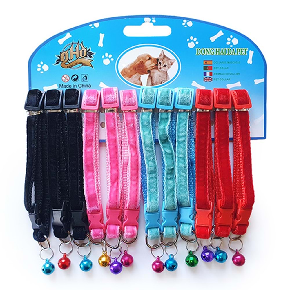 D-PETS KADİFE 1 CM KEDİ BOYUN TASMASI 12 Lİ KARTELA