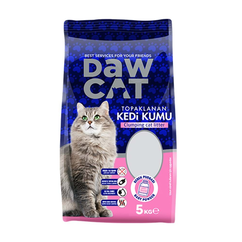 DAWCAT 5 LT BENTONİT KEDİ KUMU BEBEK PUDRALI