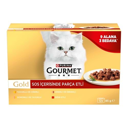 GOURMET GOLD 85 GR PARÇA ETLİ KARIŞIK - 9 ALANA 3 BEDAVA