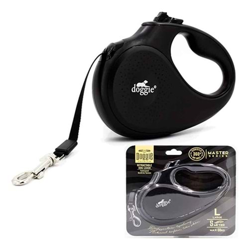 DOGGİE OTOMATIK UZATMA TASMASI MASTER SERİ SİYAH L-50 KG 5 MT