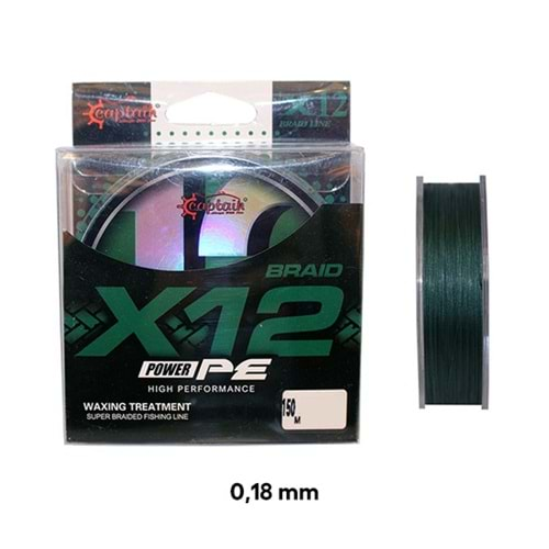 CAPTAIN X12 POWER PE BRAID 150 MT DARK GREEN 0,18 MM