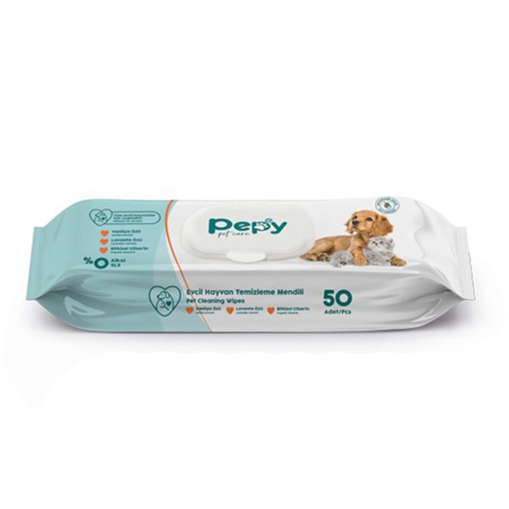 PEPY PET CARE EVCİL HAYVAN TEMİZLEME MENDİLİ 50 Lİ