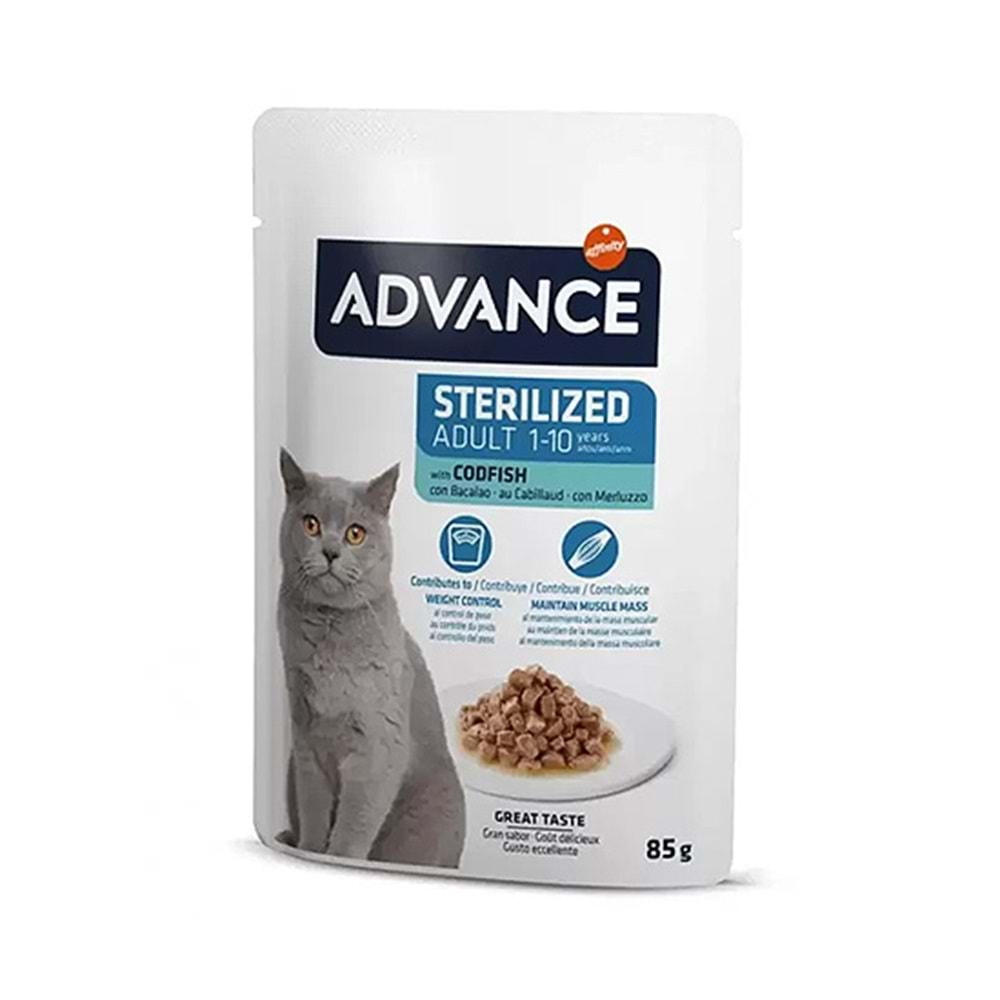 ADVANCE 85 GR CAT STERILIZED CODFISH WET POUCH