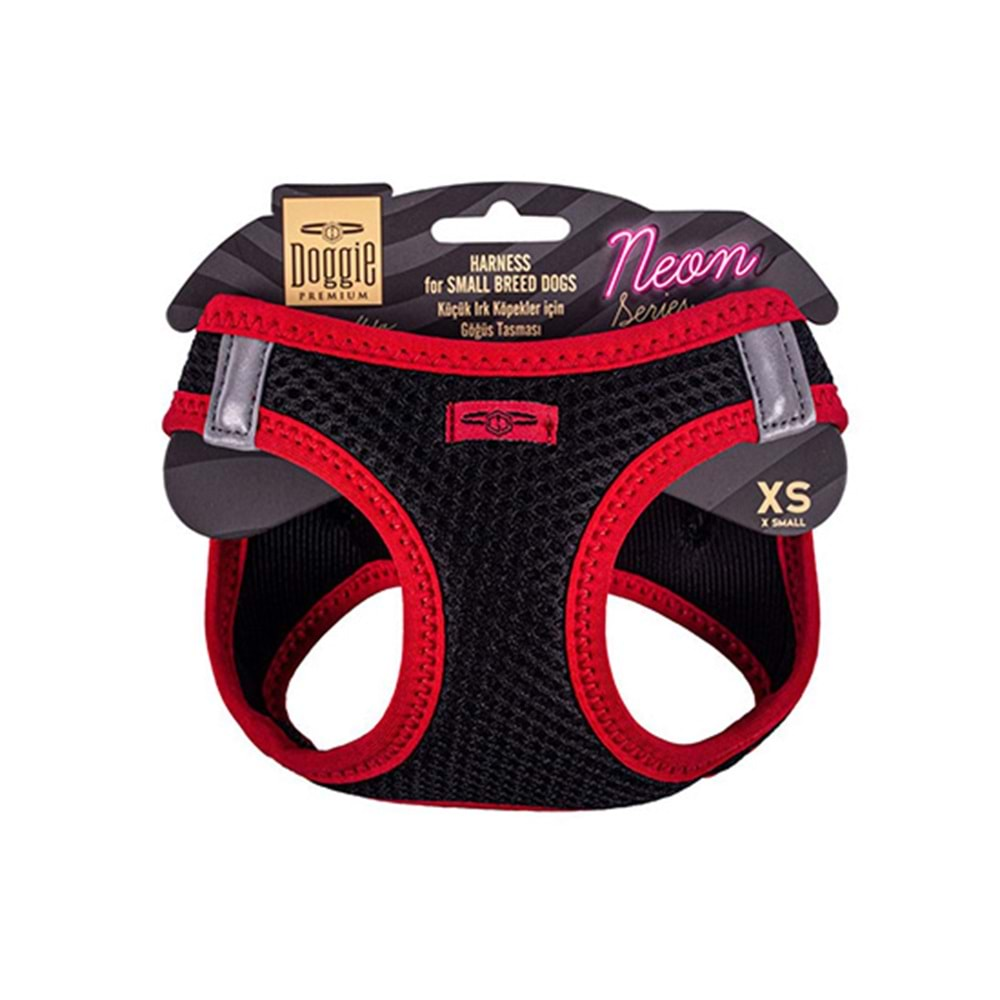 DOGGİE HAVALI DOKUMA NEON KÜÇÜK IRK GÖĞÜS TASMASI KIRMIZI XS-30-34CM