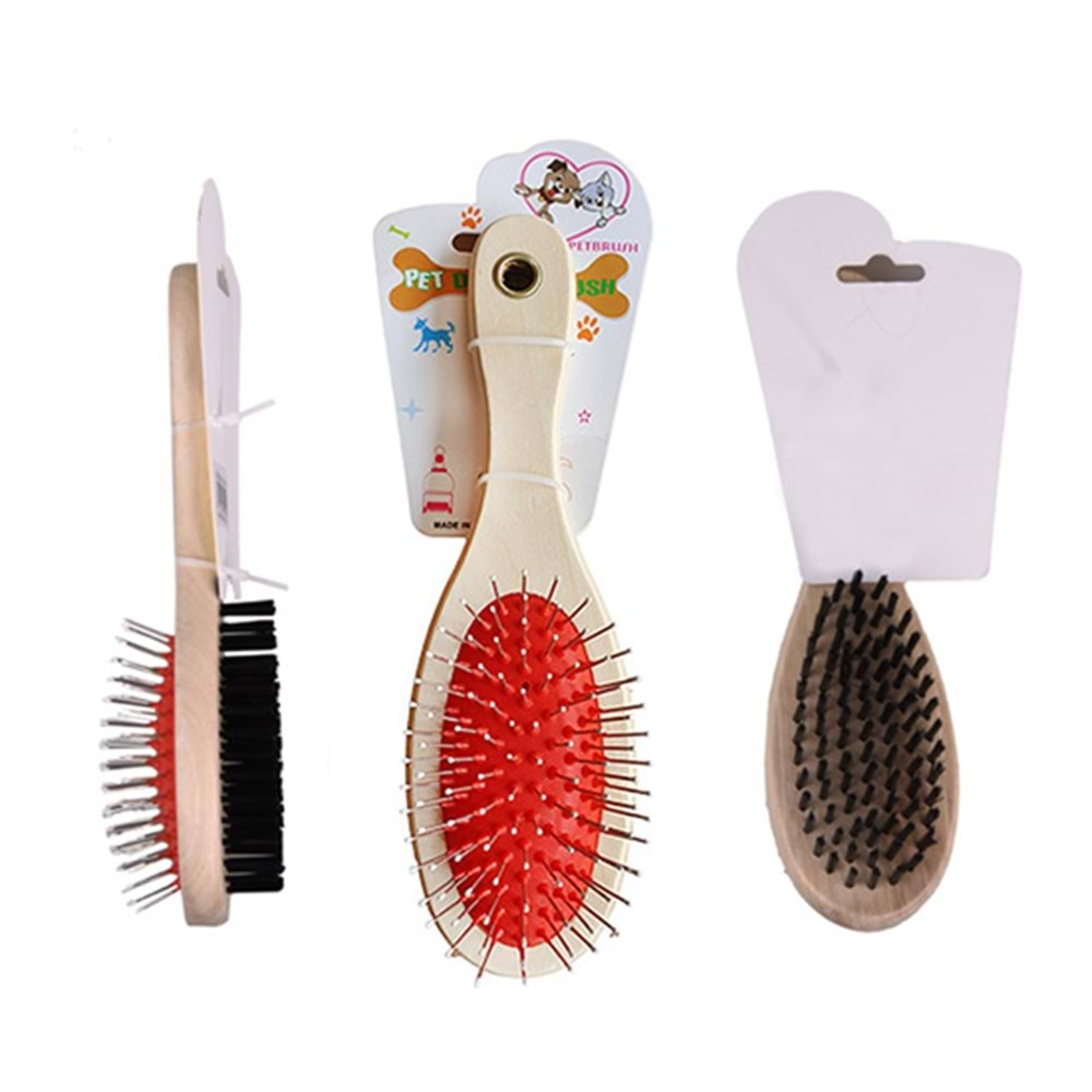 PET BRUSH AHŞAP SAPLI ÇİFT TARAFLI TARAK