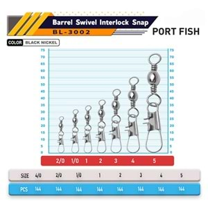 PORTFISH BL3002 NO: 2 (7) KİLİTLİ KLİPSLİ FIRDÖNDÜ 144 PCS