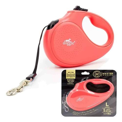 DOGGİE OTOMATIK UZATMA TASMASI MASTER SERİ PEMBE L-50 KG 5 MT