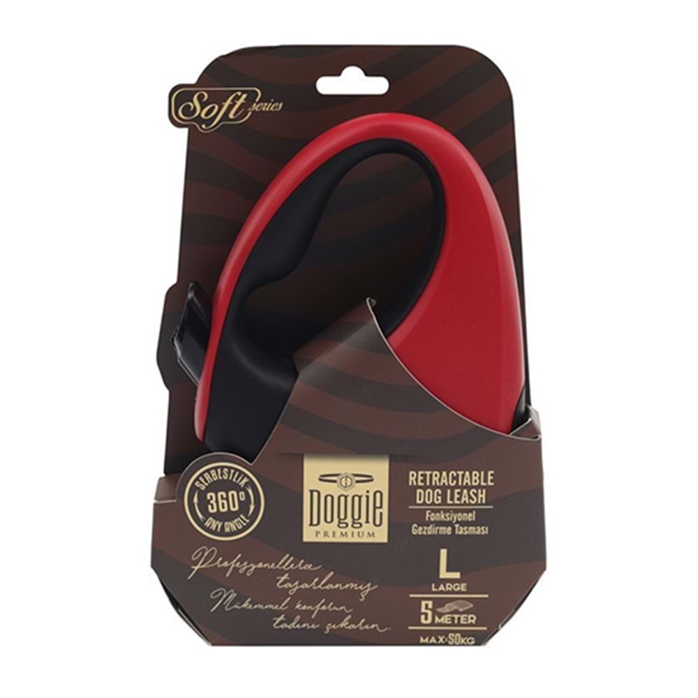 DOGGİE OTOMATİK UZATMA TASMASI SOFT SERİ KIRMIZI 50KG/5MT