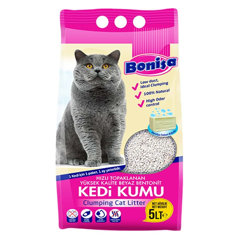 BONİSA 5 LT BENTONİT KEDİ KUMU MARSİLYA SABUNLU