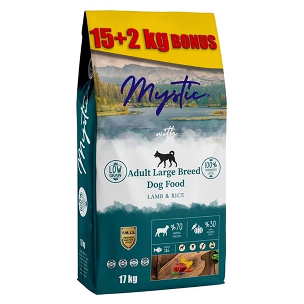 MYSTIC 17 KG YETİŞKİN KÖPEK MAMASI LARGE BREED KUZU ETLİ PİRİNÇLİ 15+2