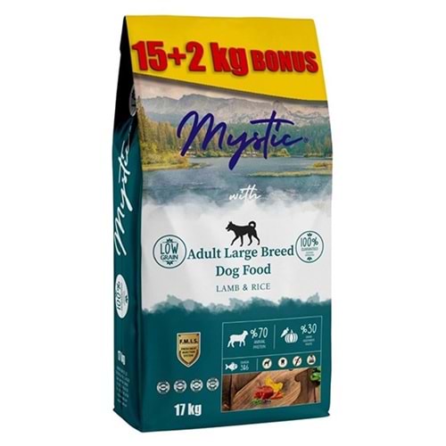 MYSTIC 17 KG YETİŞKİN KÖPEK MAMASI LARGE BREED KUZU ETLİ PİRİNÇLİ 15+2